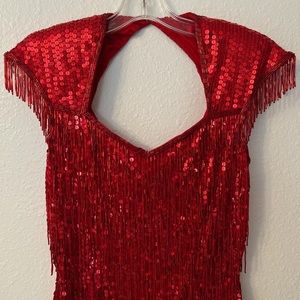 True 1980’s Vintage Red Nadine Embellished Fringed Cocktail Dress